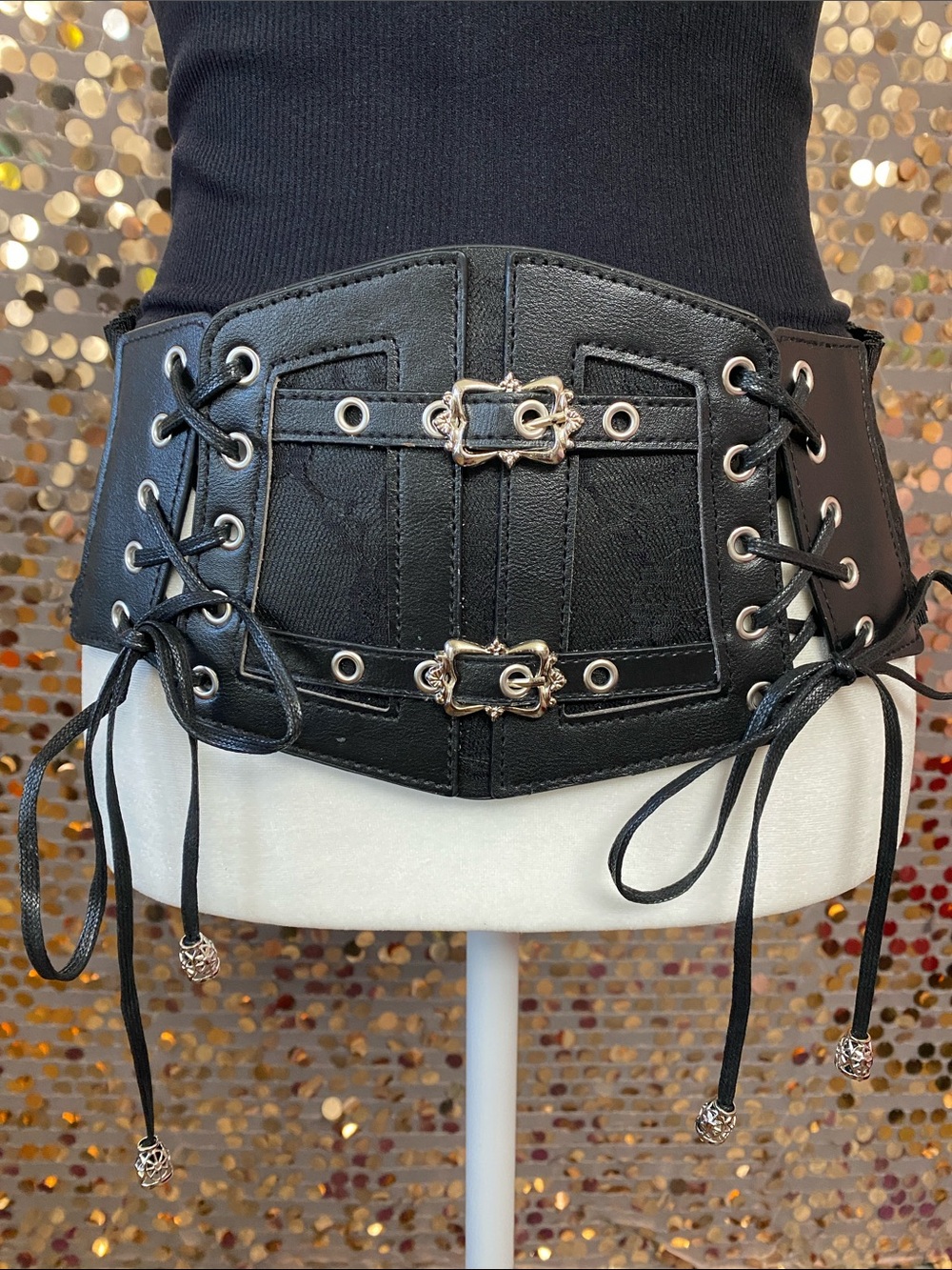 Black corset belt with silver accents #471